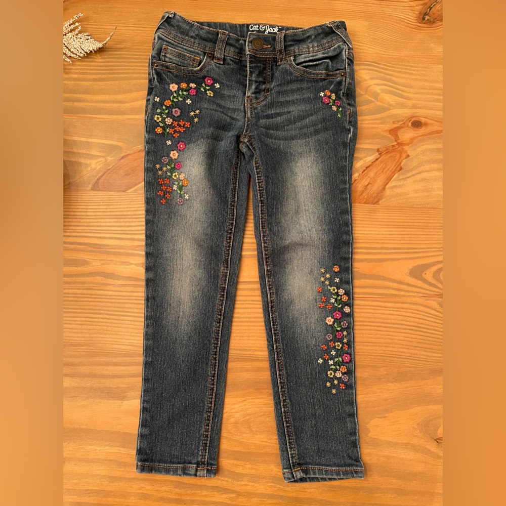 Kids super skinny flower jeans